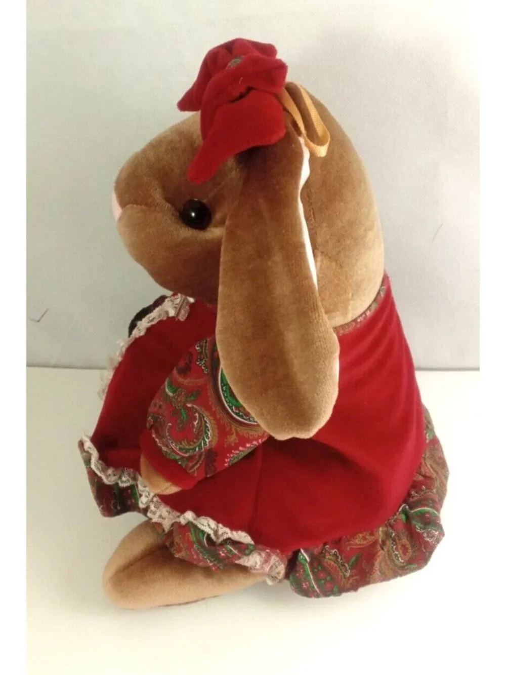 1985 Toys R Us Velveteen Bunny Easter Rabbit Red Dress Stuffed Plush 13